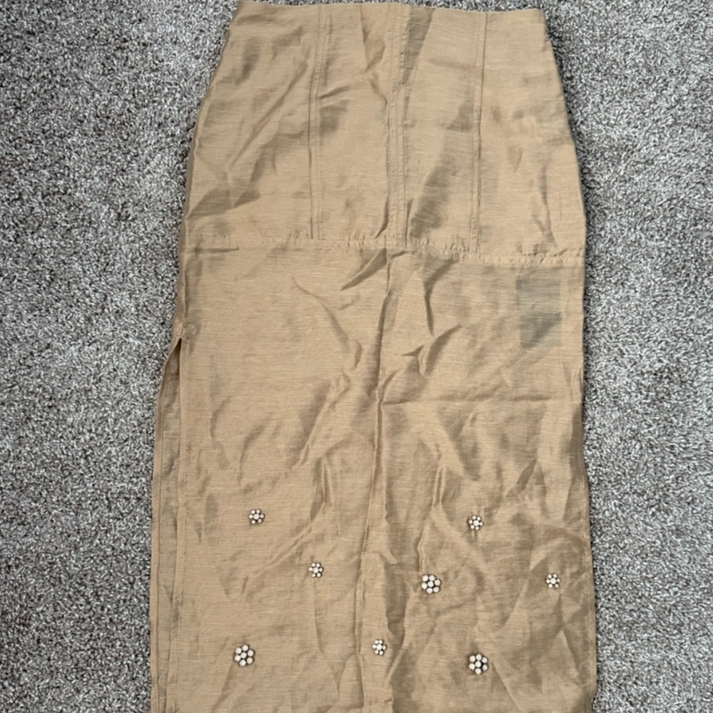 H&M sheer embellished dark beige maxi midi skirt SIZE 8 NWT - Picture 4 of 4